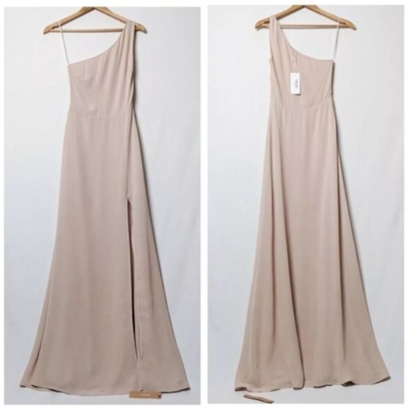 Reformation Evelyn One Shoulder Slit Maxi Dress Gown in Champagne Size 2 NWT - Picture 9 of 9